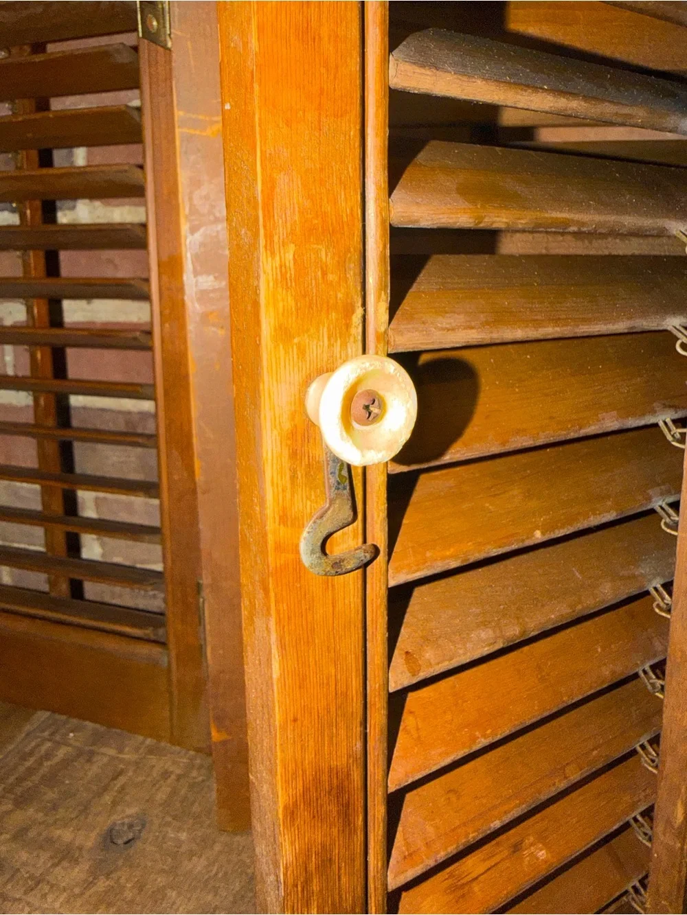 Vintage Wooden Louvered Window Shutters - Warm Brown Miniature Pair Rustic